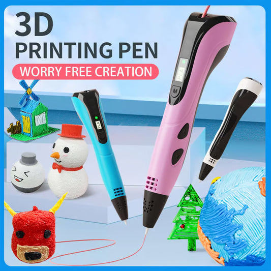 🏆Brandneues 3D-Druckstift-Set, kreatives DIY-Geschenk für Kindergeburtstage und Weihnachten, mit LCD-Bildschirm und PLA-Kabeln