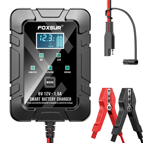 🔋1.5A 12V 6V 🚗automatic Maintenance-free gel agm dry wet deepcycle pulse repair car battery charger