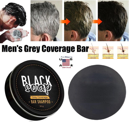🔥Final inventory👨Men's Grey Coverage Bar Shampoo Hair Darkening Black Soap Grey Hair Cover US