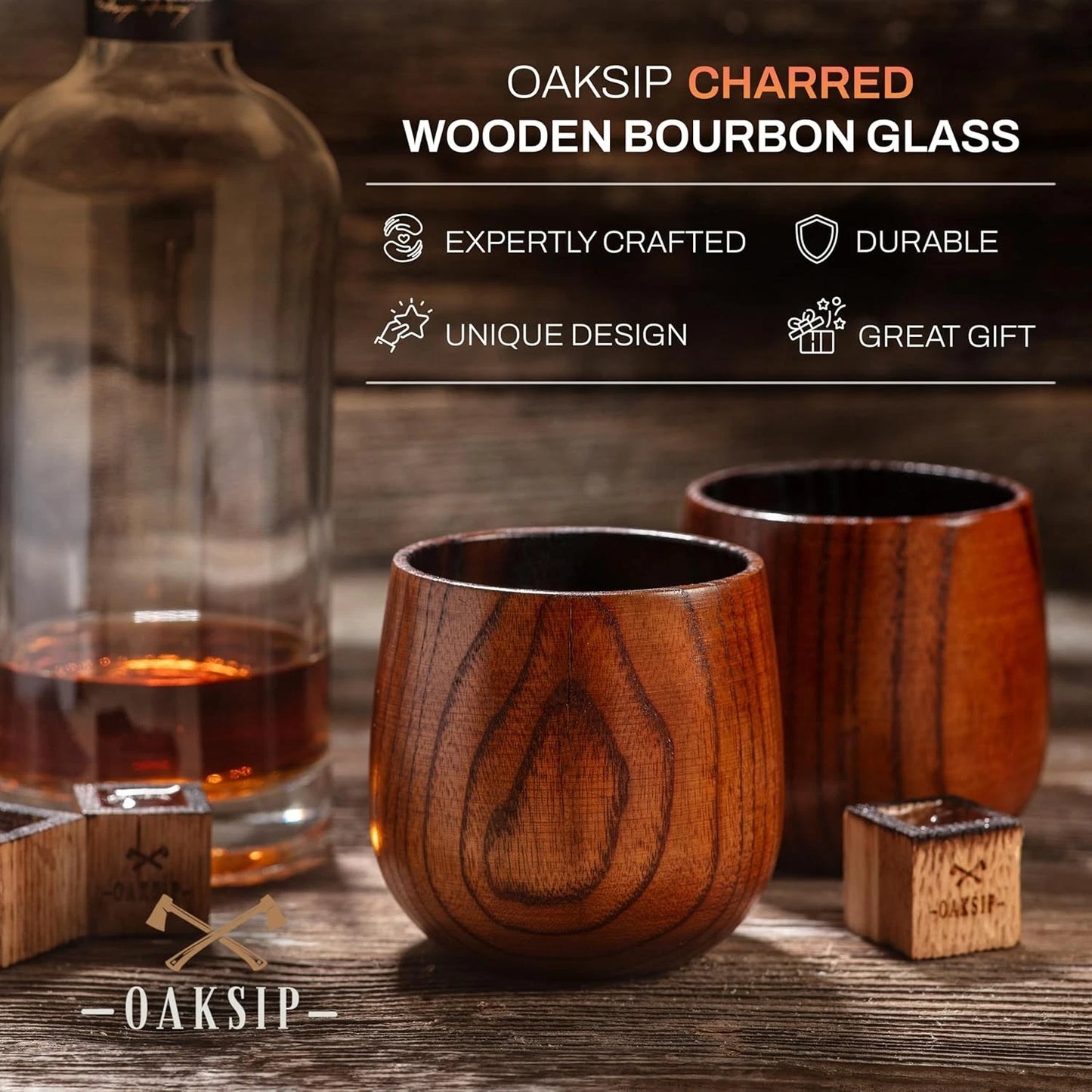🔥The Original Charred Wooden Bourbon Drinking💧 Glass Brow