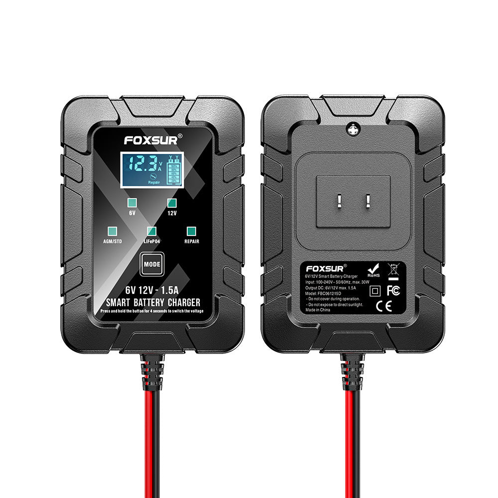 🔋1.5A 12V 6V 🚗automatic Maintenance-free gel agm dry wet deepcycle pulse repair car battery charger