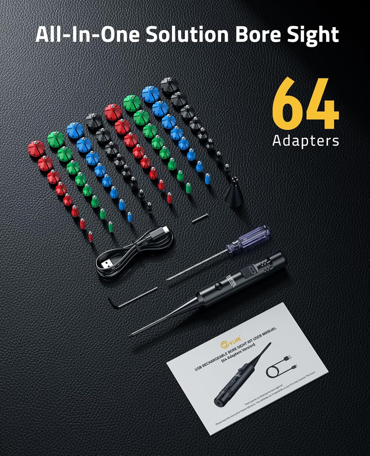 Professional Red Laser Bore Sight Boresighter with 64 Adapters