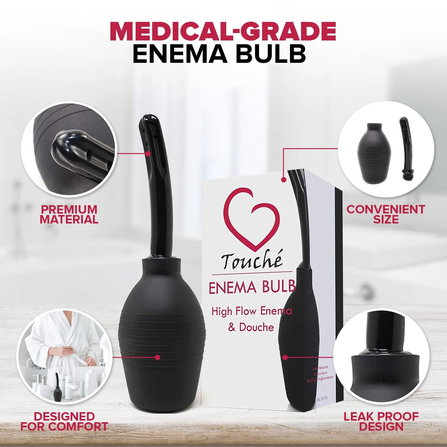 Touche Enema Bulb - Anal or Vaginal Douche for Men or Women - Medical Grade - Comfortable Cleaner - 10 Ounce