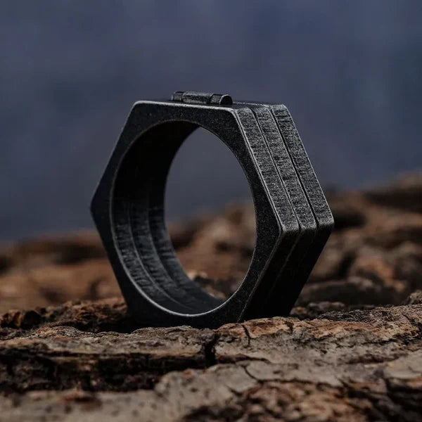 Retro Hexagonal Folding Stainless Steel Men's Ring