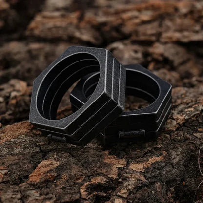 Retro Hexagonal Folding Stainless Steel Men's Ring
