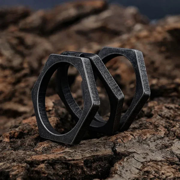 Retro Hexagonal Folding Stainless Steel Men's Ring