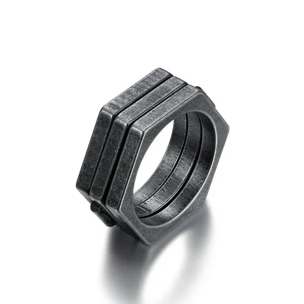 Retro Hexagonal Folding Stainless Steel Men's Ring
