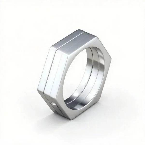 Retro Hexagonal Folding Stainless Steel Men's Ring