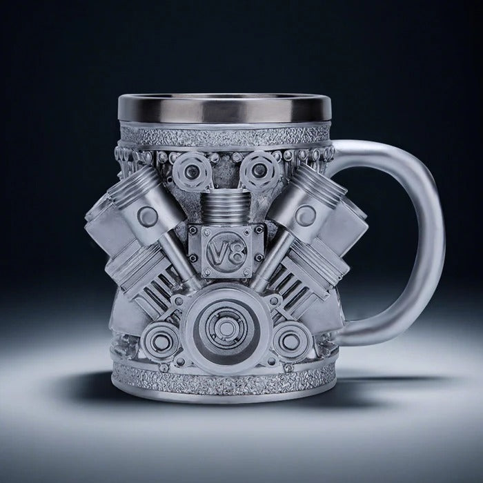 V6/V8 3D Engine Stainless Steel Mug — Rev Up Your Morning