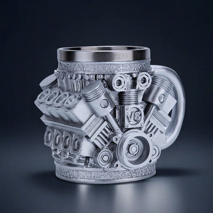 V6/V8 3D Engine Stainless Steel Mug — Rev Up Your Morning