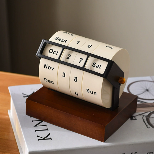 Wooden Perpetual Rotary Desk Calendar