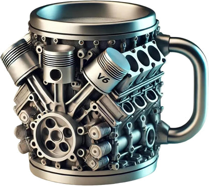 V6/V8 3D Engine Stainless Steel Mug — Rev Up Your Morning