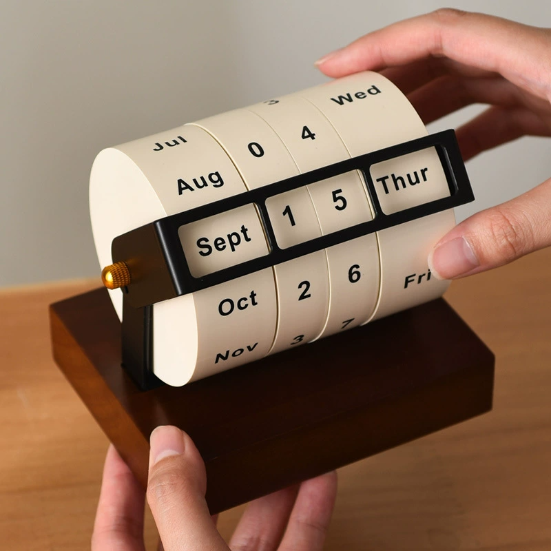 Wooden Perpetual Rotary Desk Calendar
