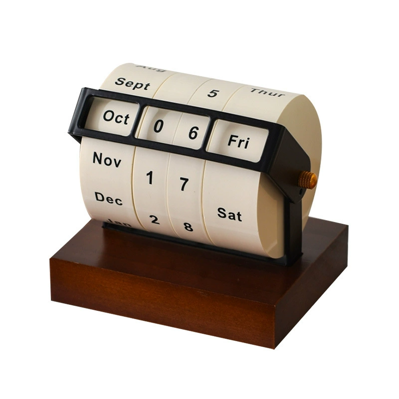 Wooden Perpetual Rotary Desk Calendar