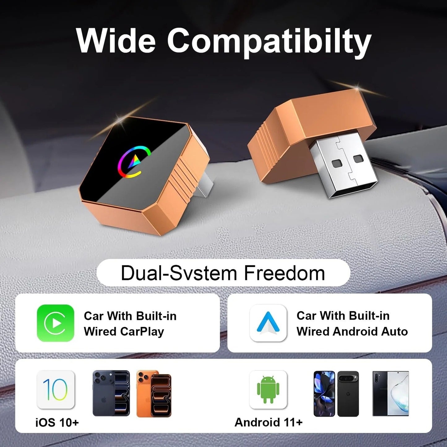 Mini Orange Cube Pro 3.0 — 2026 Wireless CarPlay & Android Auto Adapter