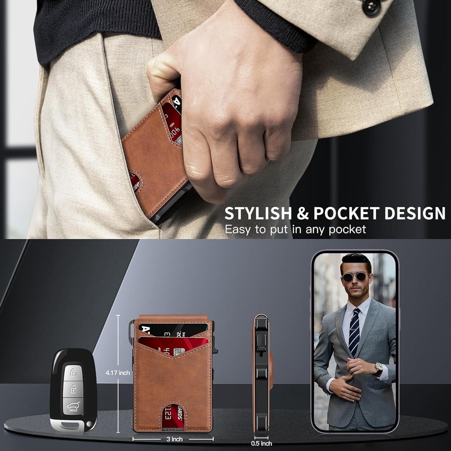 Men's Simple Bifold  Pop Up Aluminum Wallet